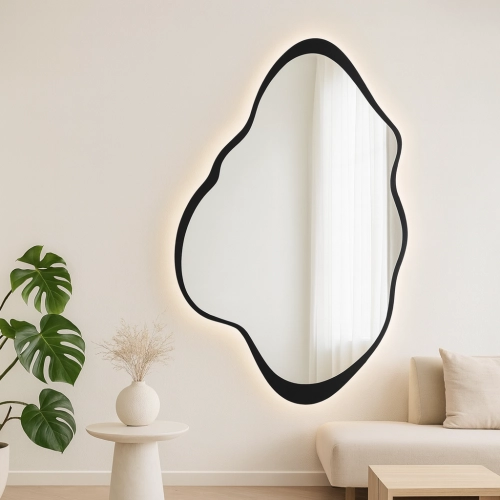 Lustro o nieregularnym kształcie w ramie mdf z podświetleniem - POCO W RAMIE LED